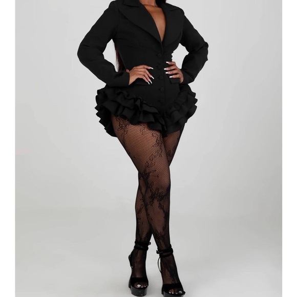 Black Ruffled Blazer Romper - Picture 2 of 8